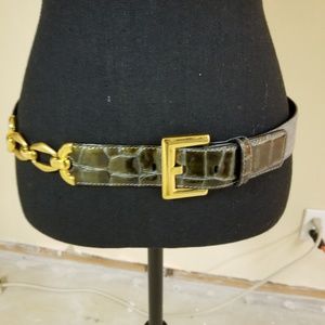 ESCADA Croc Patent Suede Gold Chain Belt Women's